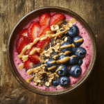 High Protein Berry Smoothie Bowl with vibrant toppings