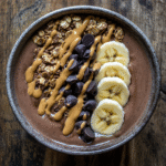 Chocolate Peanut Butter Smoothie Bowl with toppings